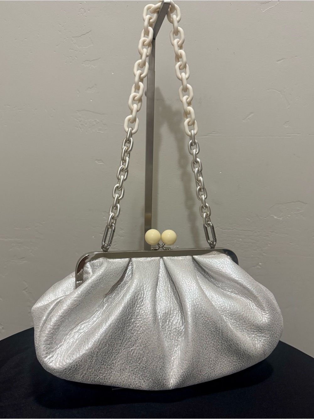 Unique Pearlescent Cowhide Handmade
"Candy" Shaped Kisslock Slouchy Bag, Clutch